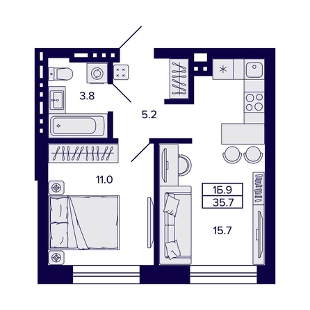 
  Продается 1-комн. квартира, 35.7 м², ЖК Сподвижники
. Фото 1.