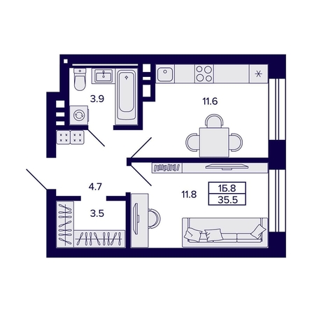 
  Продается 1-комн. квартира, 35.5 м², ЖК Сподвижники
. Фото 1.