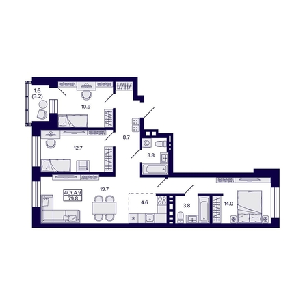 
  Продается 4-комн. квартира, 79.8 м², ЖК Сподвижники
. Фото 1.