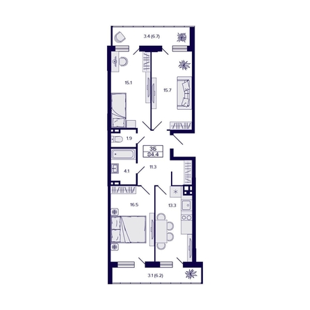 
  Продается 3-комн. квартира, 84.4 м², ЖК Gorizont (Горизонт)
. Фото 1.
