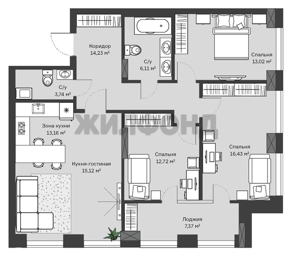 
  Продается 4-комн. квартира, 93.6 м², ЖК Чикаго
. Фото 46.