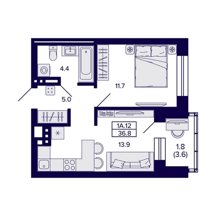 
  Продается 1-комн. квартира, 36.8 м², ЖК Сподвижники
. Фото 1.
