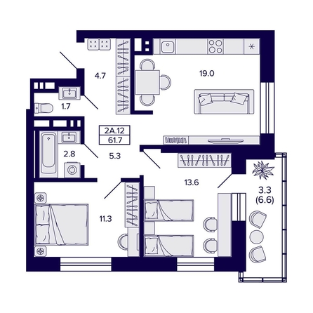 
  Продается 2-комн. квартира, 61.7 м², ЖК Сподвижники
. Фото 1.