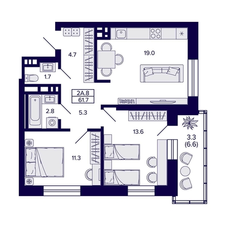 
  Продается 2-комн. квартира, 61.7 м², ЖК Сподвижники
. Фото 2.