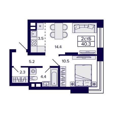 
  Продается 2-комн. квартира, 40.3 м², ЖК Citatum (Цитатум)
. Фото 1.