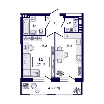 
  Продается 1-комн. квартира, 42.7 м², ЖК Luna (Луна)
. Фото 1.