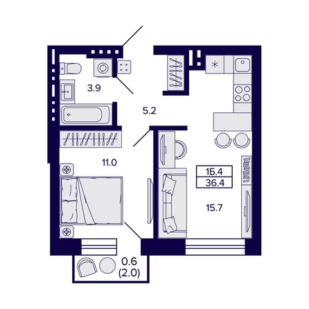 
  Продается 1-комн. квартира, 36.4 м², ЖК Сподвижники
. Фото 1.