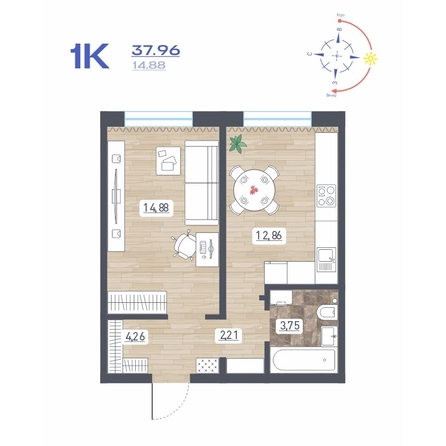 
  Продается 1-комн. квартира, 37.96 м², ЖК Радуга Сибири, дом 10
. Фото 1.