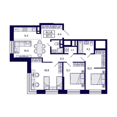 
  Продается 4-комн. квартира, 87.5 м², ЖК Citatum (Цитатум)
. Фото 1.