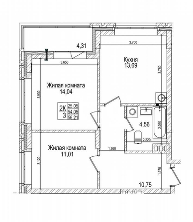 
  Продается 2-комн. квартира, 54 м², Фабричная ул, д. 65/2
. Фото 10.