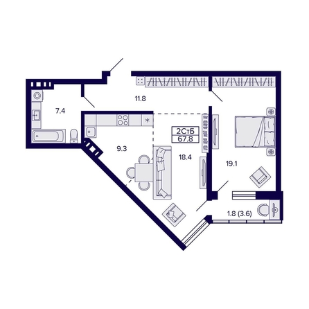 
  Продается 2-комн. квартира, 67.8 м², ЖК Grando (Грандо)
. Фото 1.