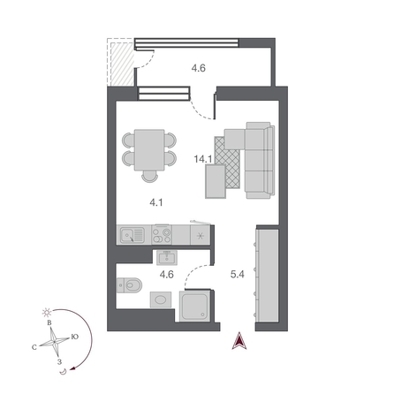 
  Продается студия, 32.8 м², ЖК Беринг, дом 2
. Фото 1.