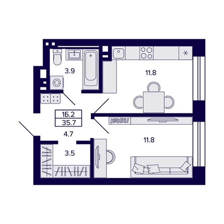 
  Продается 1-комн. квартира, 35.7 м², ЖК Сподвижники
. Фото 1.
