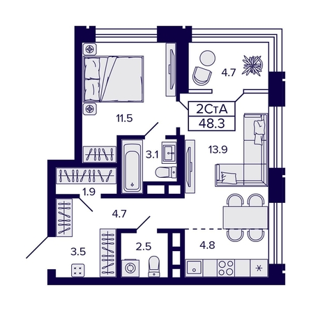 
  Продается 2-комн. квартира, 48.3 м², ЖК Citatum (Цитатум)
. Фото 1.
