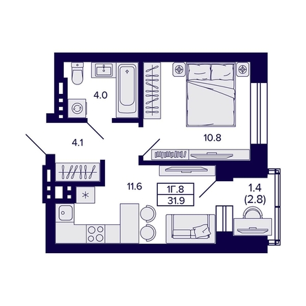 
  Продается 1-комн. квартира, 31.9 м², ЖК Сподвижники
. Фото 2.
