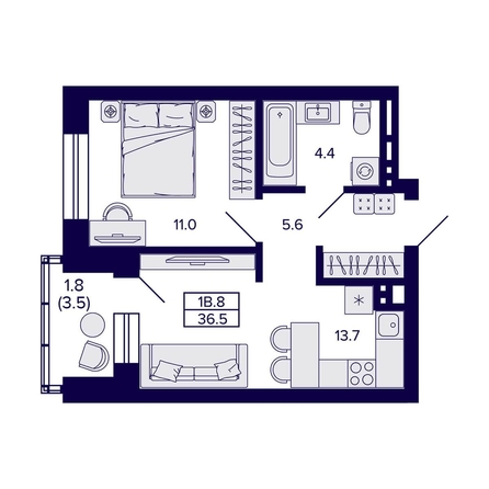 
  Продается 1-комн. квартира, 36.5 м², ЖК Сподвижники
. Фото 1.