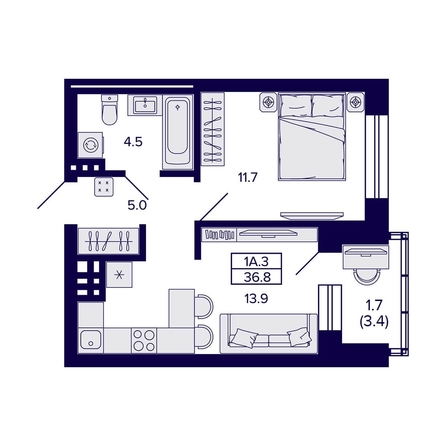 
  Продается 1-комн. квартира, 36.8 м², ЖК Сподвижники
. Фото 1.