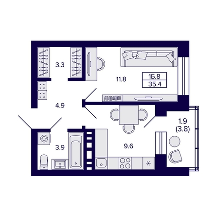 
  Продается 1-комн. квартира, 35.4 м², ЖК Сподвижники
. Фото 1.