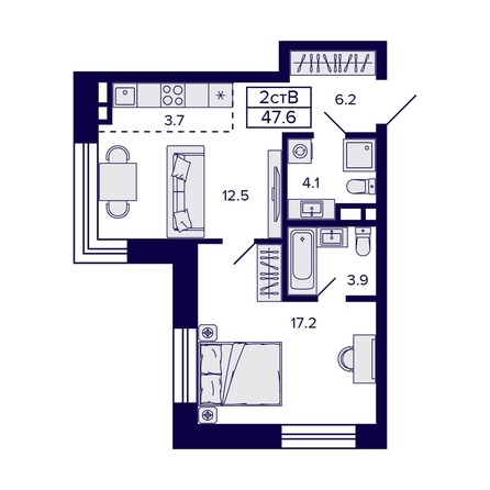 
  Продается 2-комн. квартира, 47.6 м², ЖК Citatum (Цитатум)
. Фото 1.
