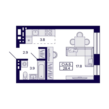 
  Продается студия, 28.4 м², ЖК Сподвижники
. Фото 1.