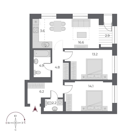 
  Продается 3-комн. квартира, 68.4 м², ЖК ОСКАР, дом 1
. Фото 1.