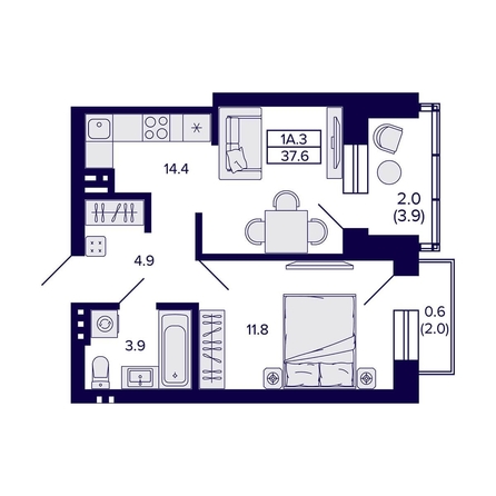 
  Продается 1-комн. квартира, 37.6 м², ЖК Сподвижники
. Фото 1.