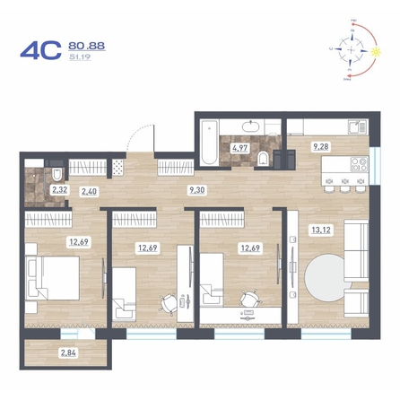 
  Продается 4-комн. квартира, 80.88 м², ЖК Радуга Сибири, дом 10
. Фото 1.