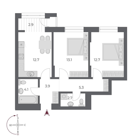 
  Продается 2-комн. квартира, 57.4 м², ЖК ОСКАР, дом 2
. Фото 1.