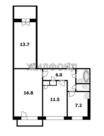 
  Продается 3-комн. квартира, 59.8 м², Олеко Дундича ул, д. 21
. Фото 27.