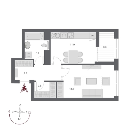 
  Продается 1-комн. квартира, 43.15 м², ЖК Дом Нобель
. Фото 1.