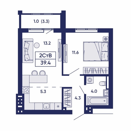 
  Продается 2-комн. квартира 40.2 м², в ЖК Горизонт, дом 2. Фото 1.