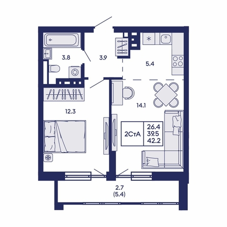 
  Продается 2-комн. квартира 42.2 м², в ЖК Горизонт, дом 2. Фото 1.