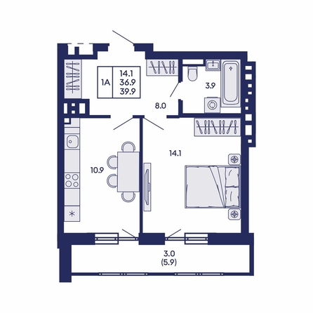 
  Продается 1-комн. квартира 39.9 м², в ЖК Горизонт, дом 2. Фото 3.