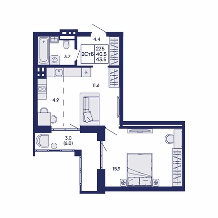 
  Продается 2-комн. квартира 43.5 м², в ЖК Горизонт, дом 2. Фото 3.