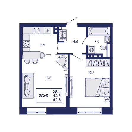 
  Продается 2-комн. квартира 42.8 м², в ЖК Горизонт, дом 2. Фото 1.