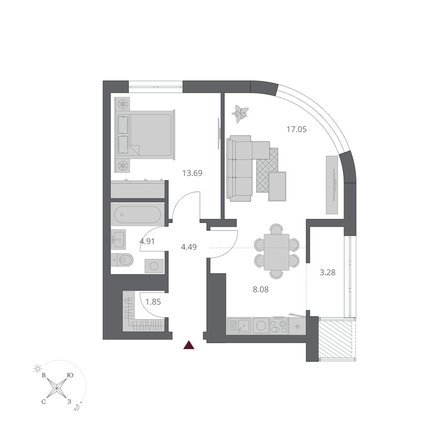 
  Продается 2-комн. квартира 52.63 м², в ЖК Беринг, дом 3. Фото 4.