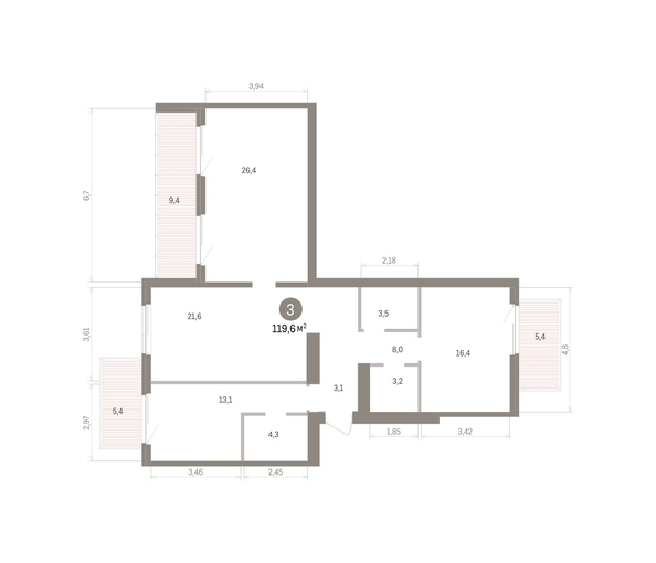 
  Продается 3-комн. квартира 119.63 м², в ЖК Пшеница, дом 5.2. Фото 1.