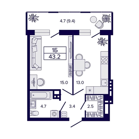 
  Продается 1-комн. квартира, 43.2 м², ЖК Luna (Луна)
. Фото 1.