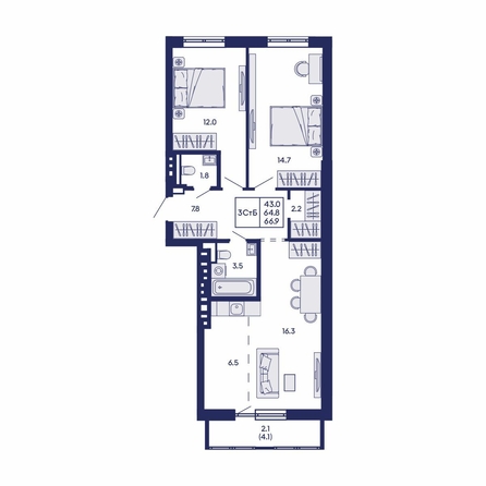 
  Продается 3-комн. квартира 66.9 м², в ЖК Горизонт, дом 2. Фото 1.