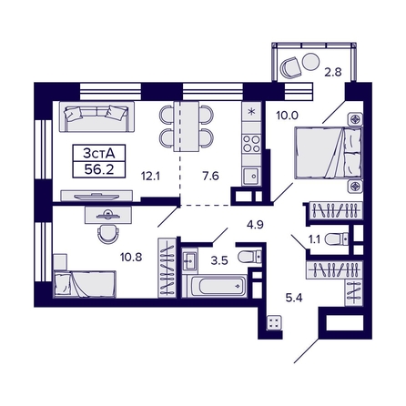
  Продается 3-комн. квартира, 56.2 м², ЖК Citatum (Цитатум)
. Фото 1.