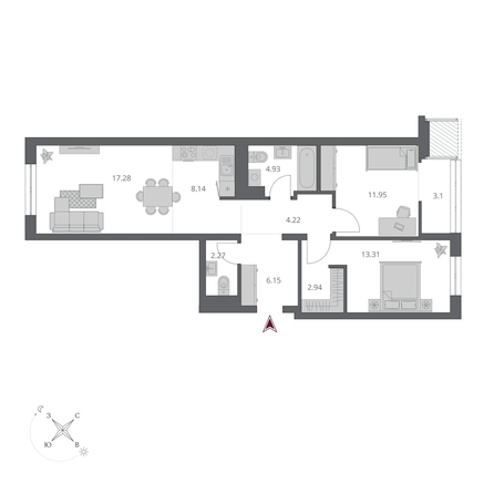 
  Продается 3-комн. квартира 74.74 м², в ЖК Беринг, дом 3. Фото 5.