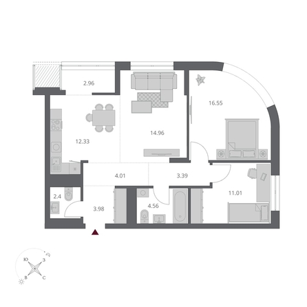 
  Продается 3-комн. квартира 76.15 м², в ЖК Беринг, дом 3. Фото 2.