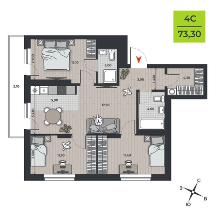 
  Продается 4-комн. квартира 73.3 м², в ЖК ДНК. Фото 1.
