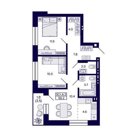 
  Продается 3-комн. квартира 56.2 м², в ЖК Сподвижники, дом 1. Фото 1.