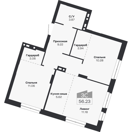 
  Продается 3-комн. квартира 56.23 м², в ЖК Базилик, дом 2. Фото 1.