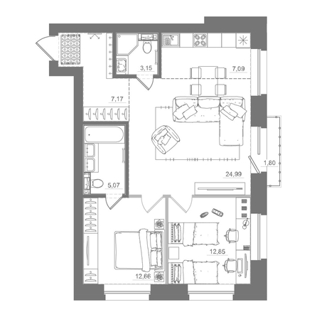 
  Продается 2-комн. квартира 74.28 м², в ЖК Спектр, дом 10. Фото 1.