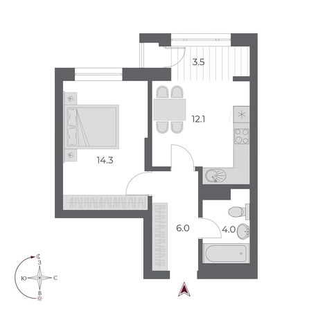 
  Продается 1-комн. квартира 39.9 м², в ЖК ОСКАР, дом 2. Фото 2.