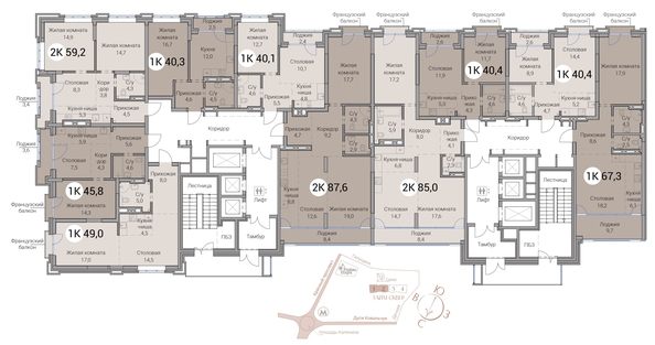 
  Продается 3-комн. квартира 85 м², в ЖК Тайм Сквер. Фото 19.