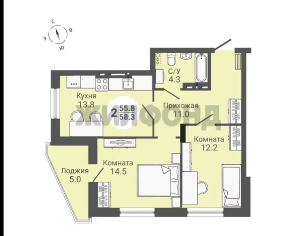 
  Продается 2-комн. квартира 56 м², в ЖК На Петухова, дом 1. Фото 14.