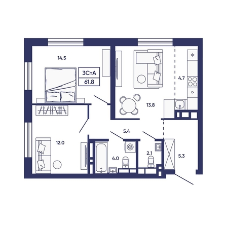
  Продается 3-комн. квартира 61.8 м², в ЖК Сподвижники, дом 2. Фото 2.